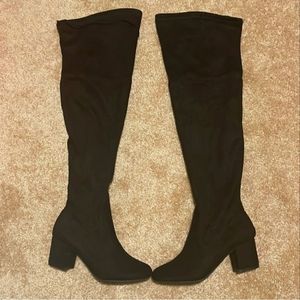 NWT LANE BRYANT BLACK FAUX SUADE THIGH HIGH BOOTS BLOCK HEEL SIZE 10W